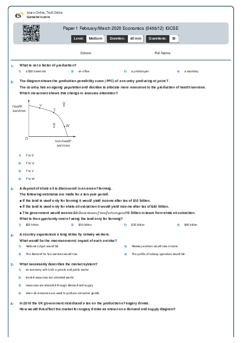 Paper 1 February/March 2020 Economics (0455/12) IGCSE