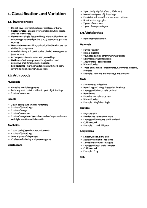 Checkpoint Science (Biology) | Classification and Variation Revision Note