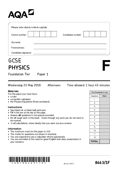 Physics 8463/1F June 2018