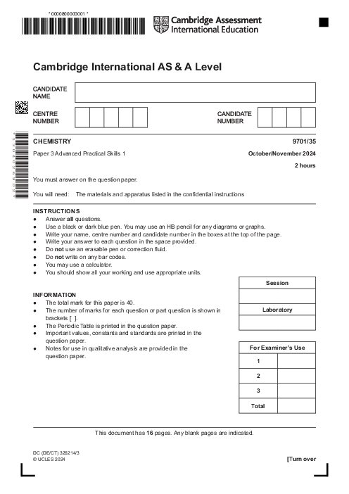 Chemistry 9701,35 Oct Nov 2024 | Cambridge AS - A Level Past Papers With Mark Scheme