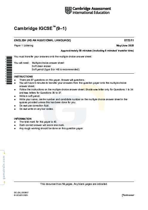 English as an Additional Language 0772/11 May June 2025