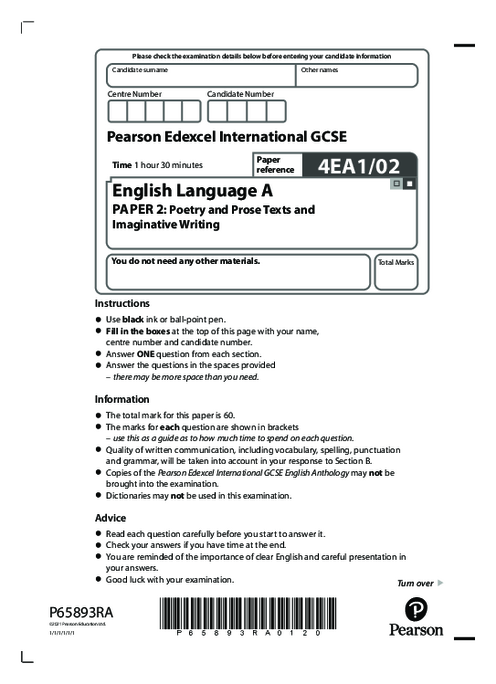 English Language (A) 4EA1/02 November 2021 | Edexcel  IGCSE Past Papers With Mark Scheme