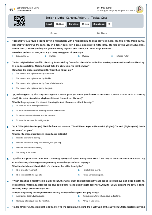  English 5 | Lights, Camera, Action, ... - Topical Quiz