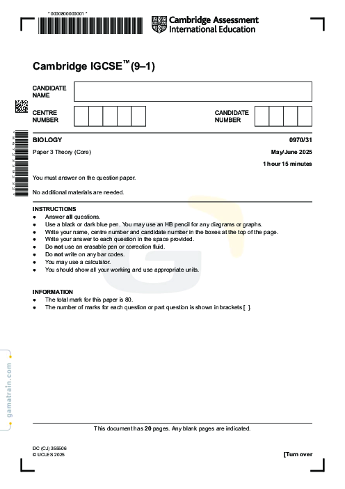 Biology 0970/31 May June 2025