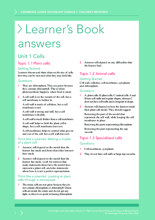 Science 7 , Learner′s Book Answers Lower Secondary Checkpoint | PDF