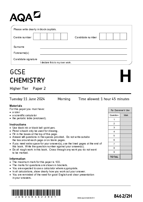 Chemistry 8462/2H June 2024