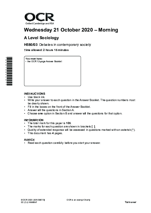 Sociology H580/03 November 2020