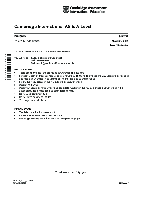 Physics 9702/12 May June 2025