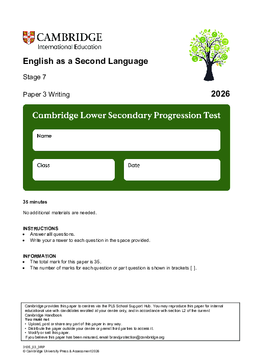 Progression Test Stage 7 English as a Second Language 2026 Paper 3 pdf