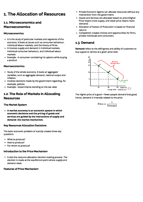 Economics (0455) The Allocation of Resources Revision Note