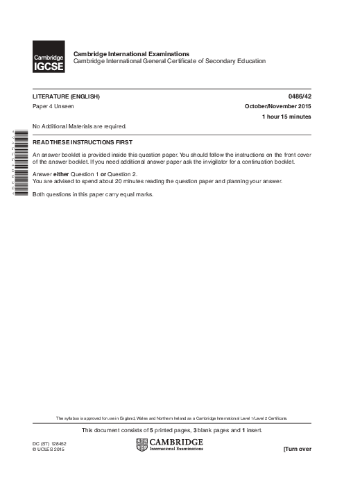 English-Literature 0486/42 Oct Nov 2015