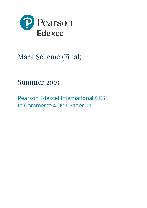 Commerce 4CM1/01 June  2019 | Edexcel   IGCSE Past Papers With Mark Scheme