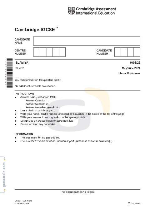 Islamiyat 0493/22 May June 2024