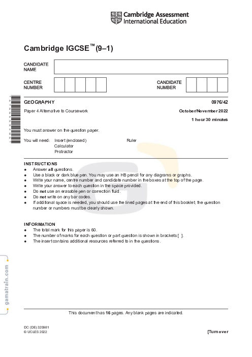 Geography 0976/42 Oct Nov 2022