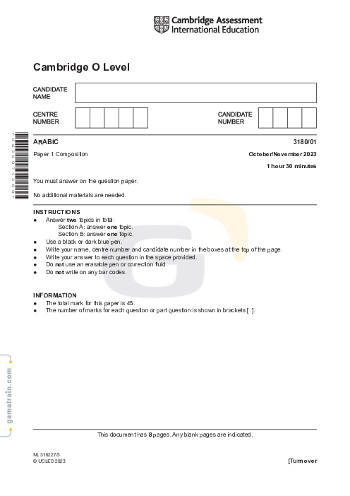 Arabic 3180/01 Oct Nov 2023