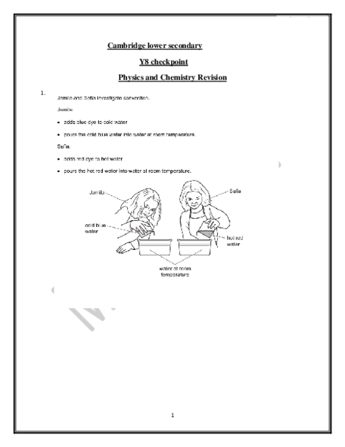 Year 8 Checkpoint Physics and Chemistry Revision