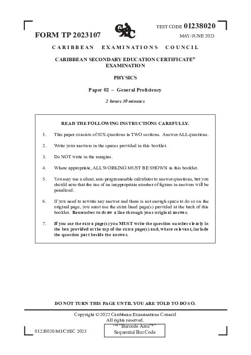 Physics June 2023 Paper 2