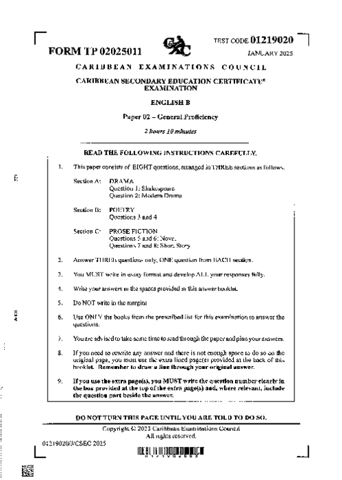 English B January 2025 Paper 2