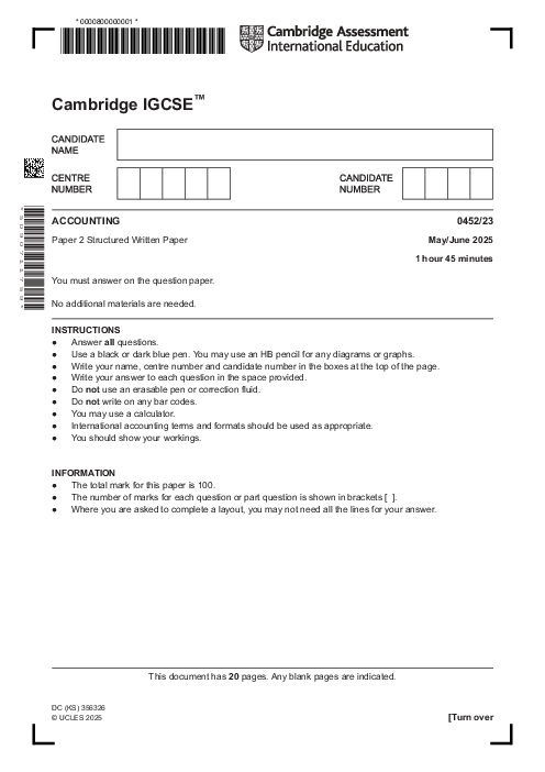 Accounting 0452/23 May June 2025