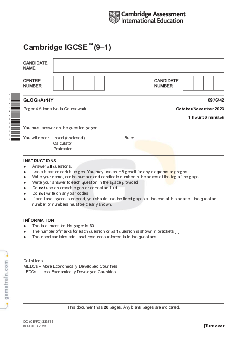 Geography 0976/42 Oct Nov 2023