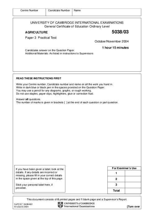 Agriculture 5038/03 Oct Nov 2004