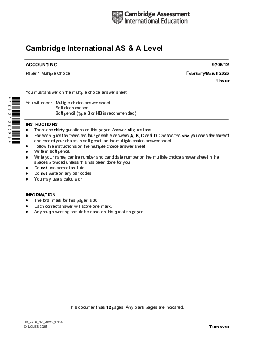Accounting 9706/12 March 2025