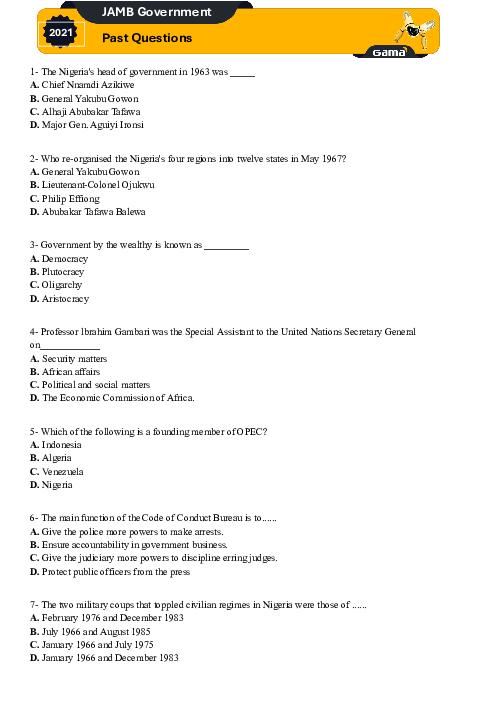 Government 2021 Past Questions Word & PDF Included