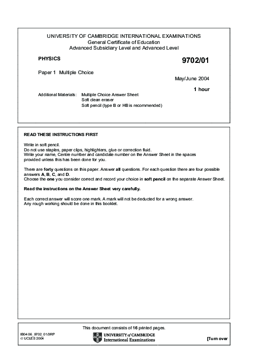 Paper 6, Oct Nov 2003 | Cambridge AS - A Level Physics (9702) Past Papers