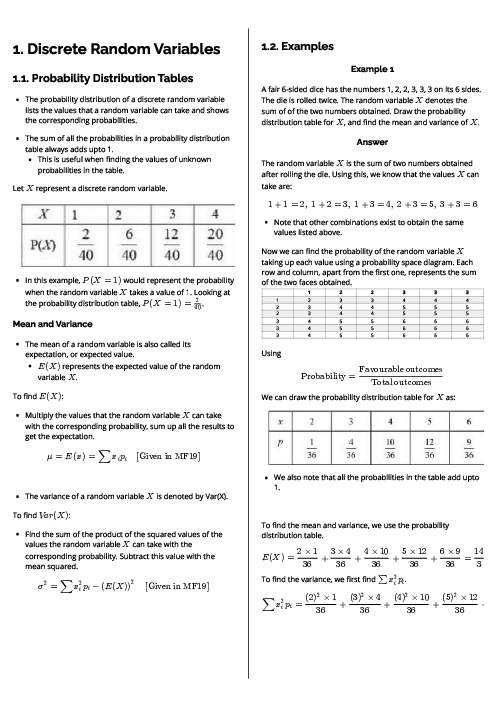 Mathematics (9709) Discrete Random Variables Revision Note