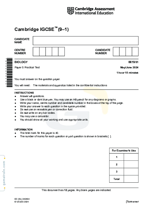 Biology 0970/51 May June 2024