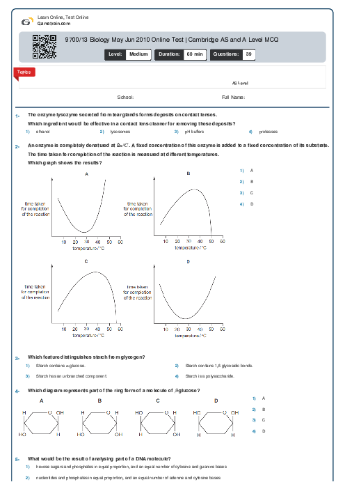 9700/13 Biology May Jun 2010 Online Test | Cambridge AS and A Level MCQ