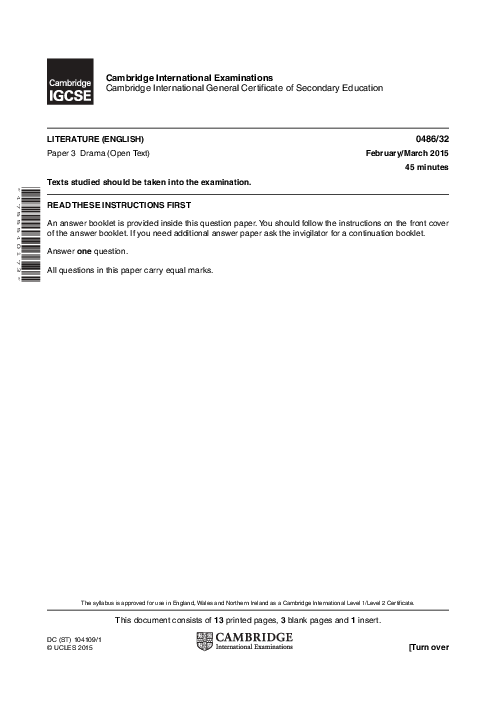 English-Literature 0486/32 March 2015