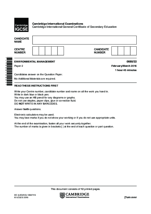 Environmental Management 0680/22 March 2016