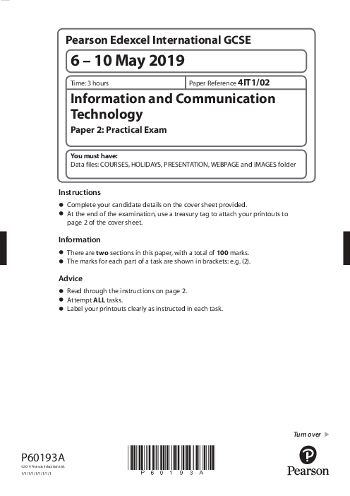  ICT 4IT1/02 June  2019 | Edexcel  IGCSE Past Papers With Mark Scheme