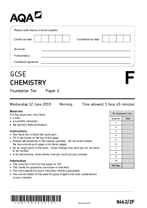 Chemistry 8462/2F June 2019