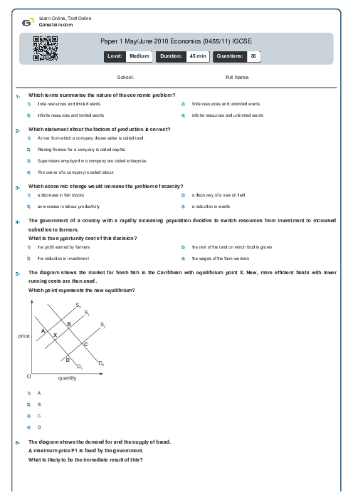 Paper 1 May/June 2010 Economics (0455/11) IGCSE