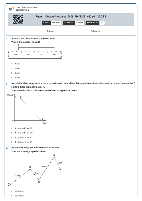 Paper 1 October/November 2006 PHYSICS (0625/01) IGCSE