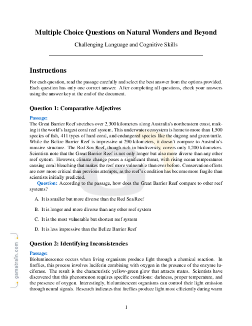 English as a Second Language 8 | Natural Wonders - Topical Quiz