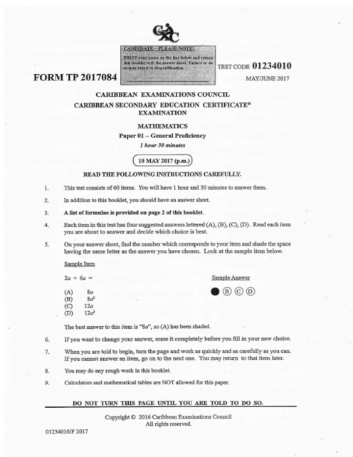 Mathematics June 2017 Paper 1