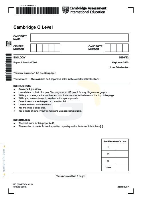 Biology 5090/32 May June 2025