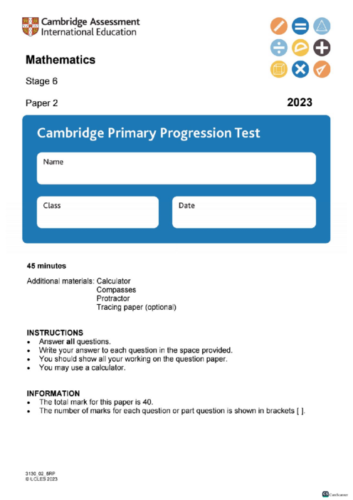 Cambridge Progression Test Stage 6 Mathematics 2023 Paper 2