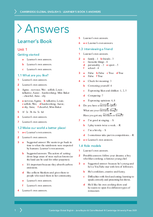 Global English 5 ,  Learner′s Book Answers Primary Checkpoint | PDF