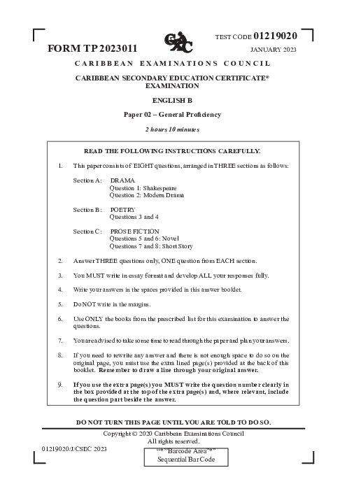 English B January 2023 Paper 2
