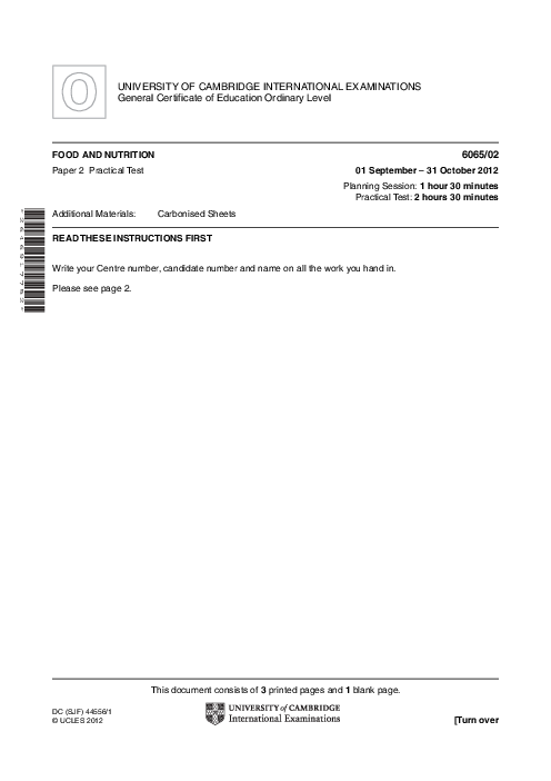 Food & Nutrition 6065/02 Oct Nov 2012