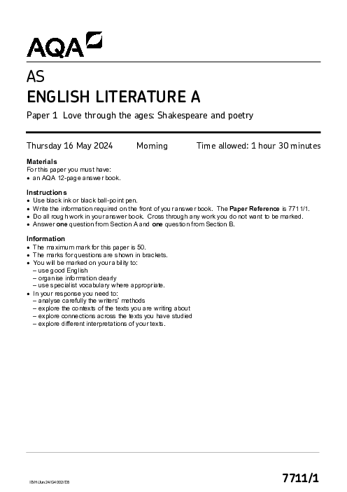 English Literature (A) 7711/1 June 2024