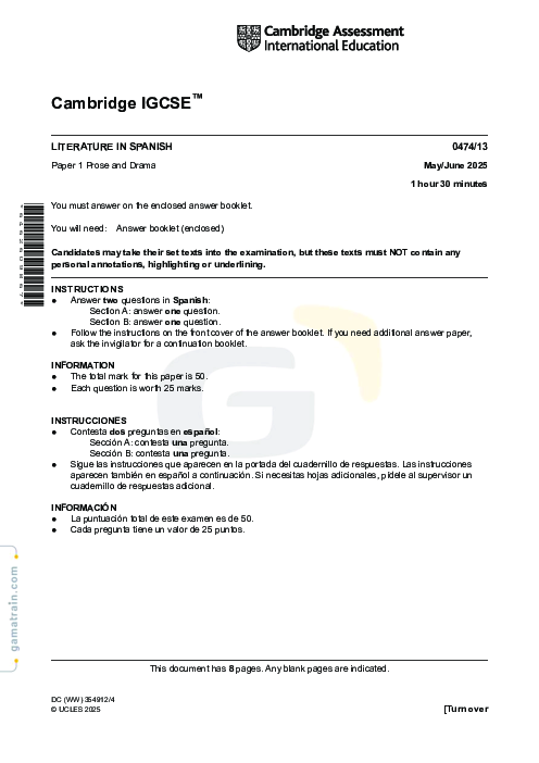 Spanish (Literature in Spanish) 0474/13 May June 2025