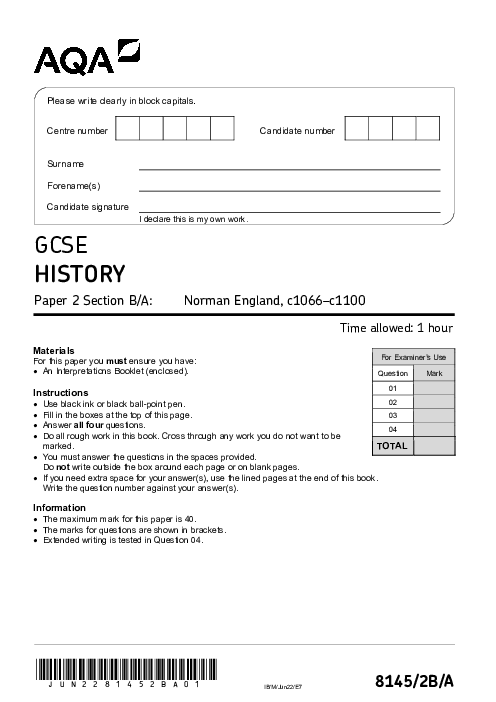 History 8145/2B/A June 2022
