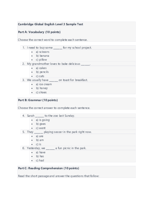 Global English Level 3 Sample Test - Practice Exam