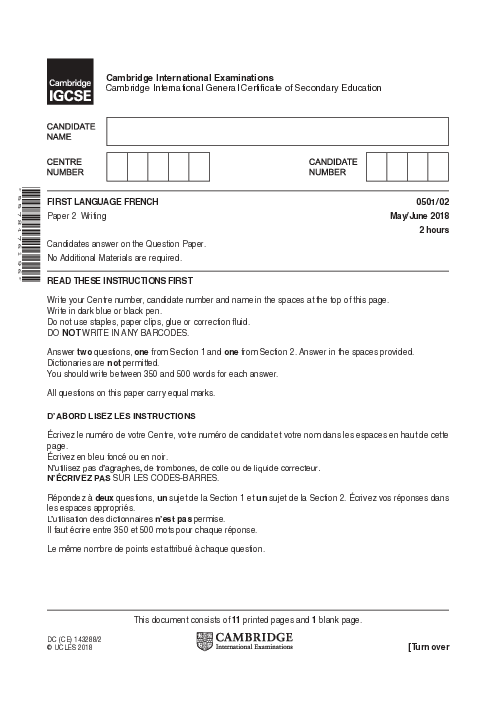 French First Language 0501/02 May June 2018