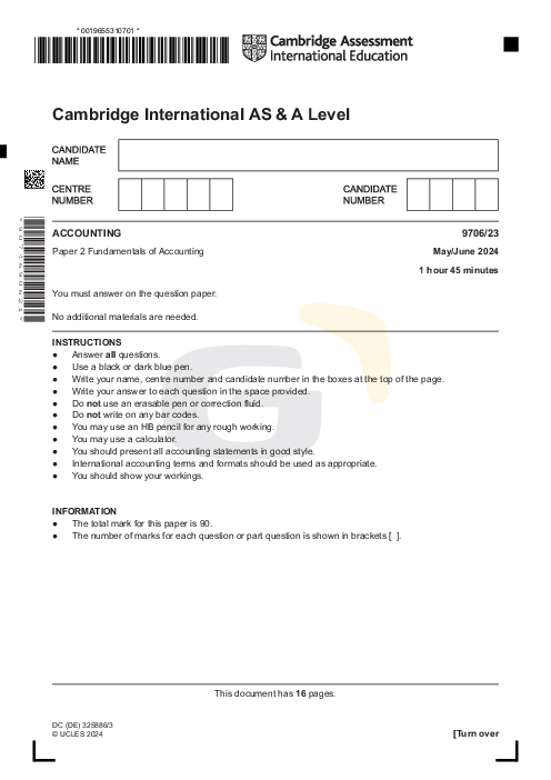 Accounting 9706/23 May June 2024 | Cambridge AS Level Past Papers With Mark Scheme